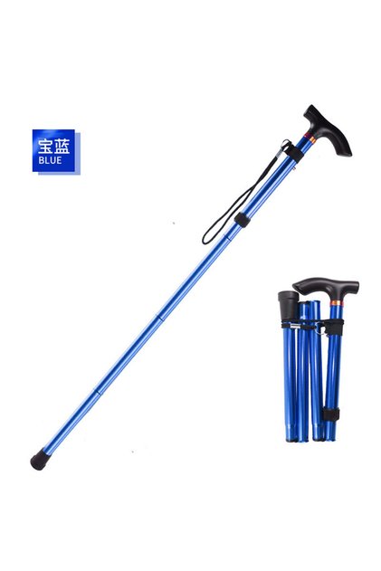Blue Folding Cane Portable 5-Level Adjustable Height Walking Stick with Foldable Design Wrist Strap