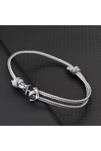 SilverGrey Simple Grade A 2mm Rope Bracelet Men Women Stainless Steel Anchor Handmade Adjustable Thi