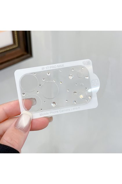 Glass + PET For iPhone 17ProMax 009 Transparent Simple Rhinestone Stars Heart Bowknot Camera Lens Pr
