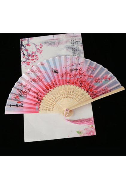 peach blossom Retro Style Folding Fan Female Japanese Pattern Retro Cloth Art Craft Gift Home Decora