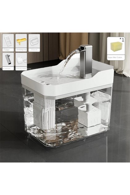 1.5L L White Cat Water Fountain Auto Filter Transparent Cat Drinker USB Anti-Dry Burning Recirculate