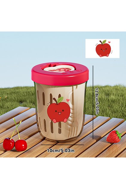 Red B Style Portable Oat Container Double-Layer Drain Fruit Cup Reusable Leak Proo