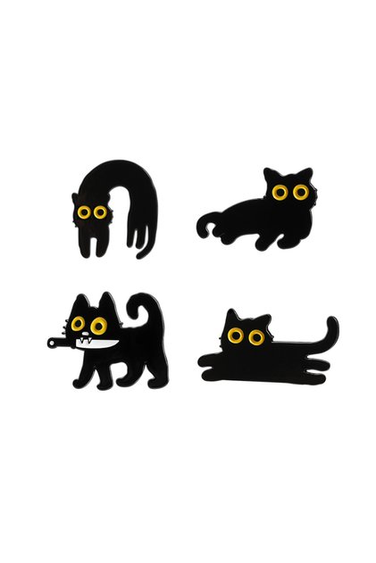 Set 5 4-8pcs/set Cute Black Cat Series Enamel Pins Cartoon Big Eyes Kitten Animal Brooch Lapel Backp