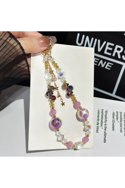 Purple For Light Luxury Crystal Mobile Phone Chain Beaded Short Wrist Chain Fashion Butterfly Pendan