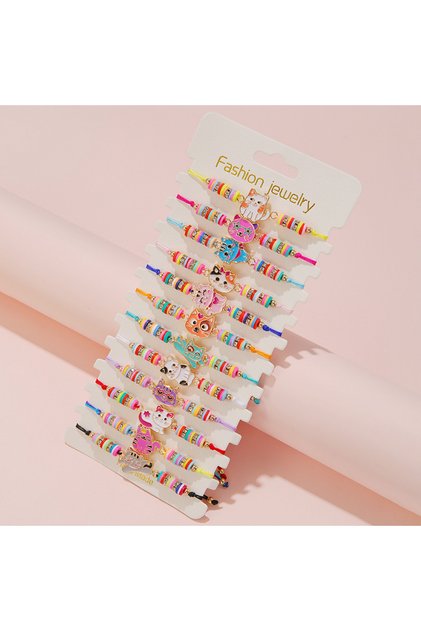 Cat 12Pcs/set Cute Cat Colorful Rope Rainbow Unicorn Charm Bracelets For Women Girls Birthday Christ