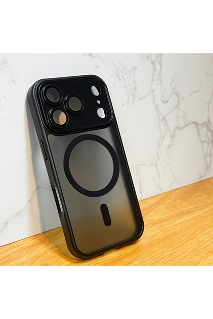 iPhone 14 Pro Max Black Magnetic Luxury Lens Protector Matte Translucent Case For iPhone 17E 16E 15