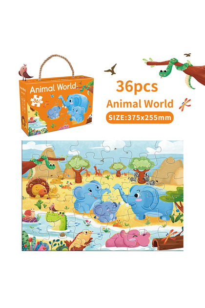 Animal World 36pcs Carrying Jigsaw Puzzle Children Paper Large Pieces Puzzle Enlightenment Gift 3-6