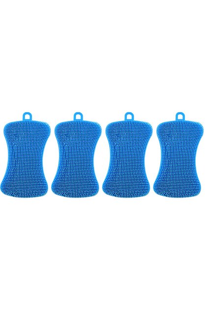 4PCS Blue 1/2/4pcs Kitchen Silicone Sponge Dish Washing Scrubber Household Cleaning Sponge Kitchen G