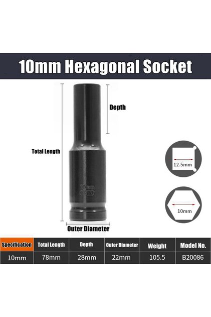 10mm 1/2" Drive Deep Impact Socket Drive Metric Wrench Socket Deep Impact Socket Pneumatic Wrench He