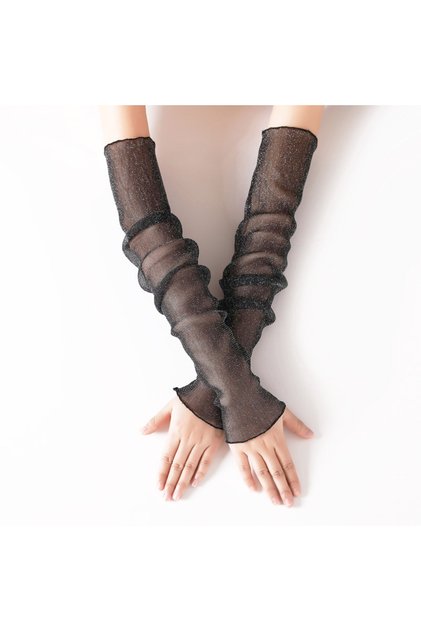 One Size Black Summer Women 50cm Thin Long Fingerless Arm Warmers Sunscreen Uv Breathable Mittens Fa