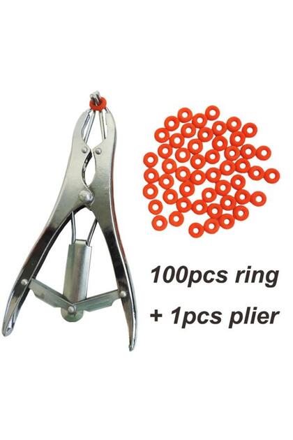 M 100Pcs and 1Pc plier Stainless Steel Sheep Broken Tail Castration Expansion Clamp Pliers And 100 P