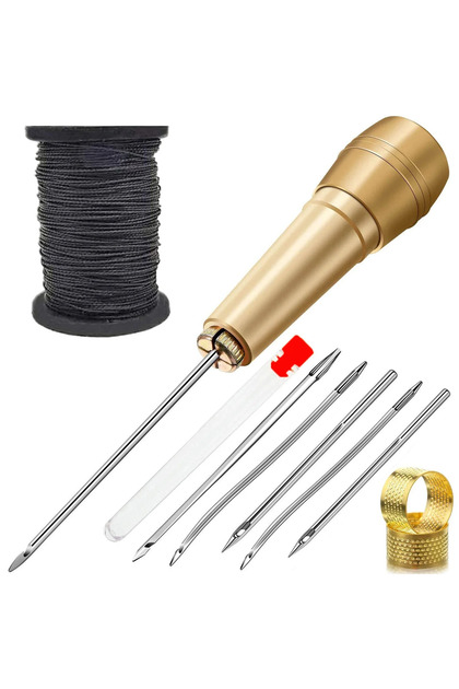 Black Thread Set Leather Sewing Awl Set Replaceable Multifunctional Shoes Repair Tool Kit Punch Stit