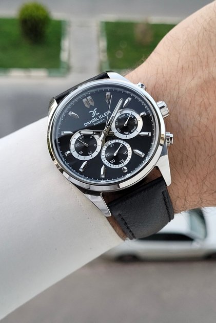 Gümüş Siyah Renk 43 Mm Hediye Paketli Erkek Kol Saati