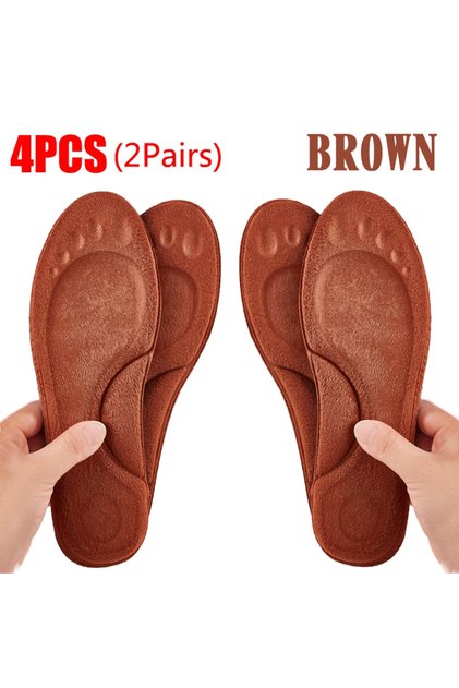 EU 35-36 4pcs - Brown PU Feet Sole Soft Orthopedic Sport Insoles for Breathable Shock Absorption Run