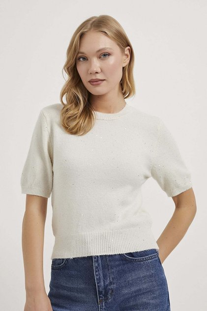 Women's Short Sleeve Premium Bright White Short Sweater