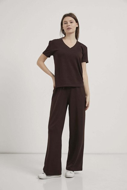 Armalife 6945 V-Neck T-Shirt Waist Tie-Up Detail Sweatpants Women's Set