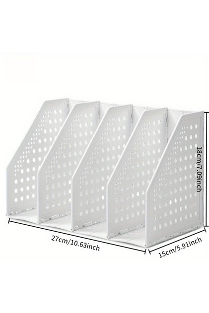 White Heavy Duty Foldable Magazine File Organizer, 4 Vertical Compartments Plastic Document Rack, Sp