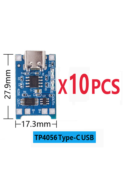وحدة شاحن بطارية ليثيوم TP4056 من النوع C، 10 قطع، مايكرو من النوع C، USB 5 فولت 1 أمبير، لوحة شحن مع حماية