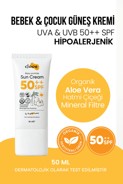 Baby & Kids Sunscreen Spf 50++ 50 ml - Mineral Filtered - High Uva & Uvb Protection - Organic - Gluten-Free - for Face and Body