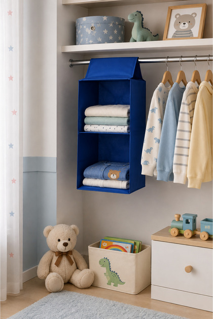 Children's Room Hanging Closet Organizer 2 Tiers 28x28x56cm Blue Dd125