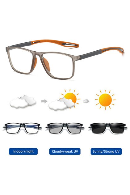 Grey Orange Fashion Square Photochromic Sunglasses Men Women Luxury Ultra Weight TR90 Anti Blue Ligh