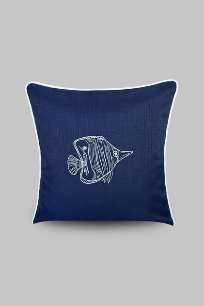 Cushion Cover 45X45 Marine Embroidered Fish Pattern Water-Repellent Outdoor K Linen Boat Garden Balcony