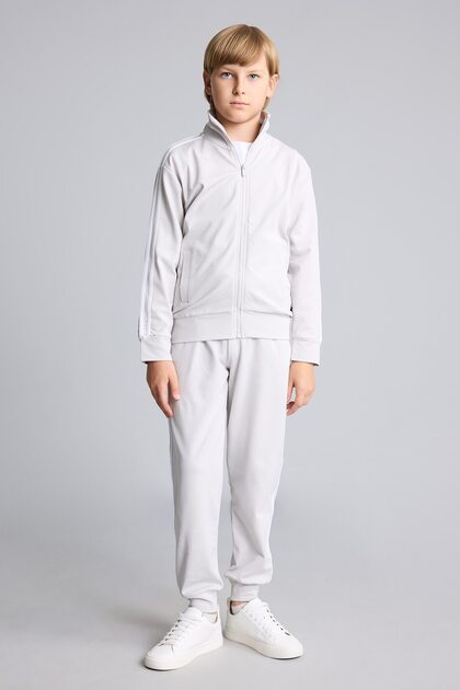Cardigan cu guler înalt și buzunare cu fermoar, pantaloni de trening jogger cu talie elastică, set de 2 piese pentru băieți I6401A82