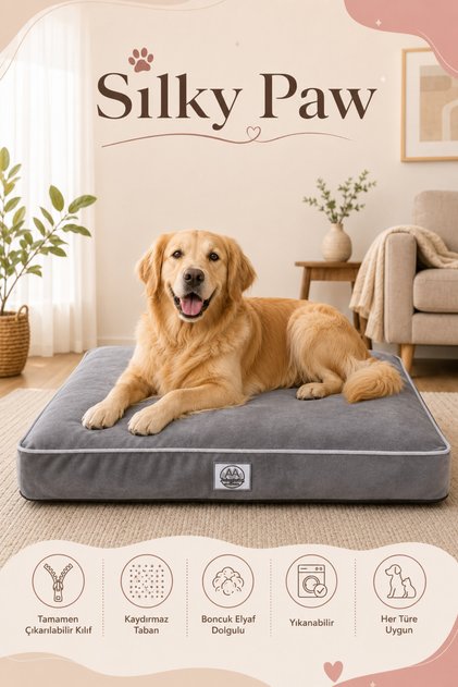 Silky Paw, Kedi ve Köpek Yatağı Çıkarılabilir Kılıf, Kolay Temizlenebilen, Konforlu, Kaydırmaz Tabanlı