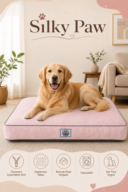 Silky Paw, Kedi ve Köpek Yatağı Çıkarılabilir Kılıf, Kolay Temizlenebilen, Konforlu, Kaydırmaz Tabanlı