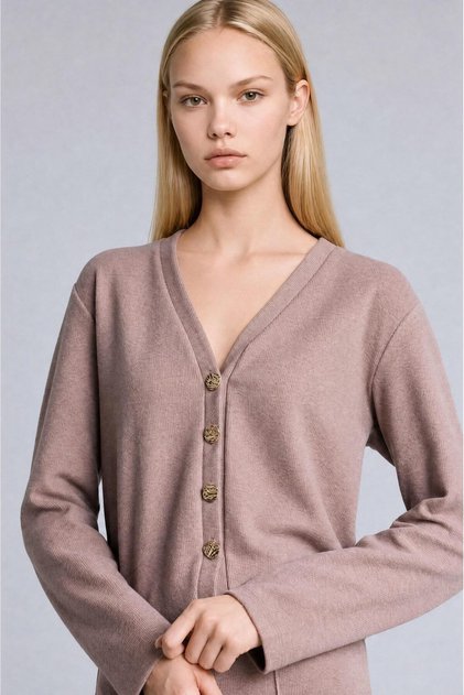 Relax Fit V-Neck Basic Cardigan with Metal Buttons G6244Ax26Sp