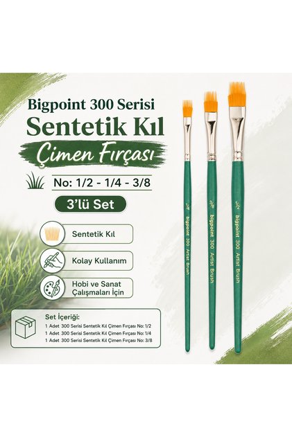 300 Series Synthetic Bristle Grass Brush No: 1/2-1/4-3/8 (Set of 3) 1 Set