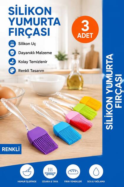 Silicone Egg Dough Brush, Silicone Tip Egg Brush Colorful (3 Pieces)