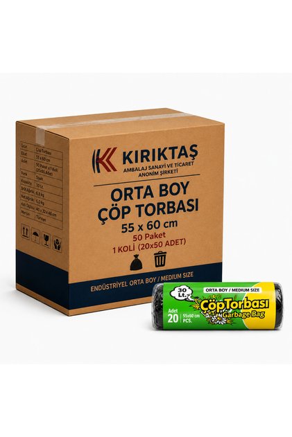 Medium Size Garbage Bag Black 55 X 60 cm 20 Pieces X 50 Packs Industrial Use 1 Box (1000 Pieces)