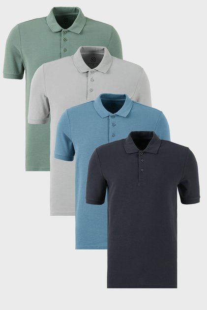 Cotton Regular Fit Buttoned Polo Neck 4 Pack t Shirt Men's t Shirt 5902127 S4