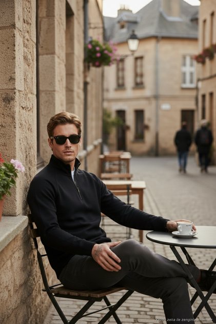 Cotton Relaxed Fit Half Zipper Stand Collar Sweat Men's Sweat 5901232