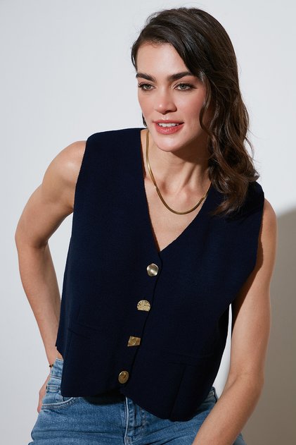 Standard Fit V-Neck Buttoned Knitwear Vest 4616177