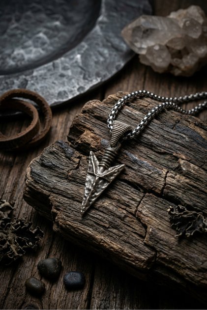Warrior Arrowhead Design Gothic Handcrafted Stainless Steel Chain Men's Necklace