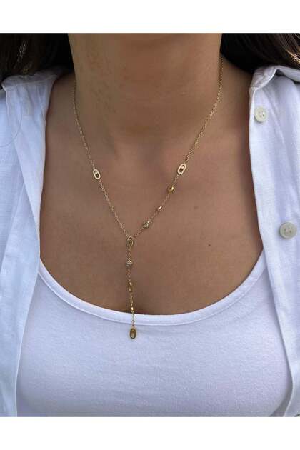 Oval Patterned Y Necklace