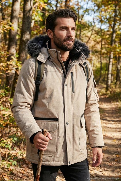 Plush Lined Water and Wind Resistant Cold Proof Slim Fit Coat Men's Coat 5711051