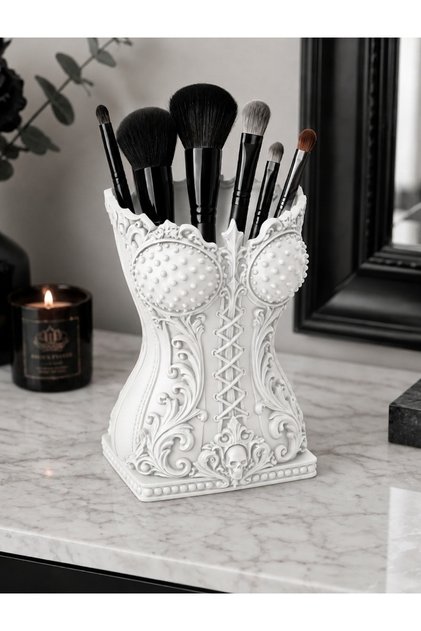 Gothic Design Corset-Look Makeup Brush Organizer - Decorative Pen Holder and Organizer