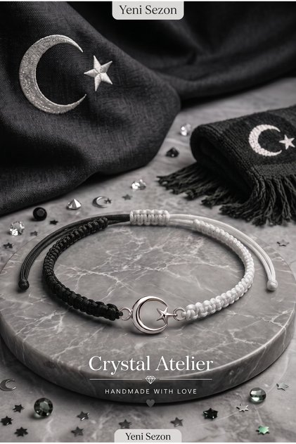 Black and White Moon Star Macrame Fan Bracelet