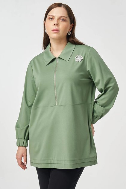 Zipper Closure Rayon Tunic in Moss Green