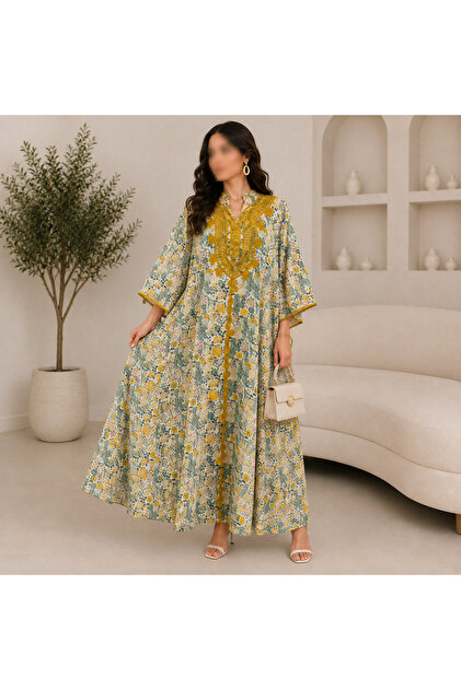 Women's Jalabiya, Elegant and Stylish with Unique Embroidery on the Chest. Description: