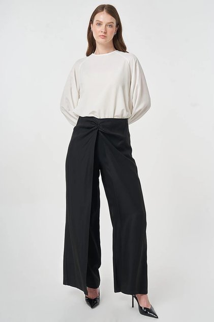 Waist Detailed Modal Trousers Black