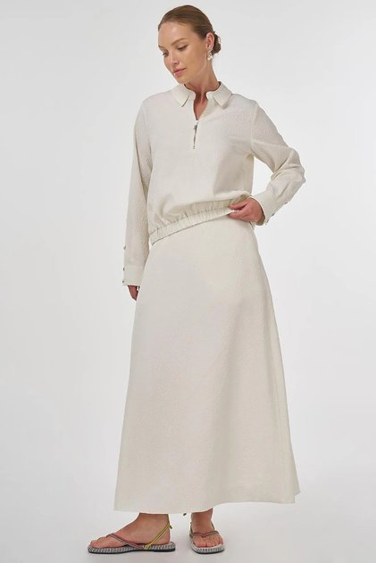 Seersucker Skirt Suit Ecru