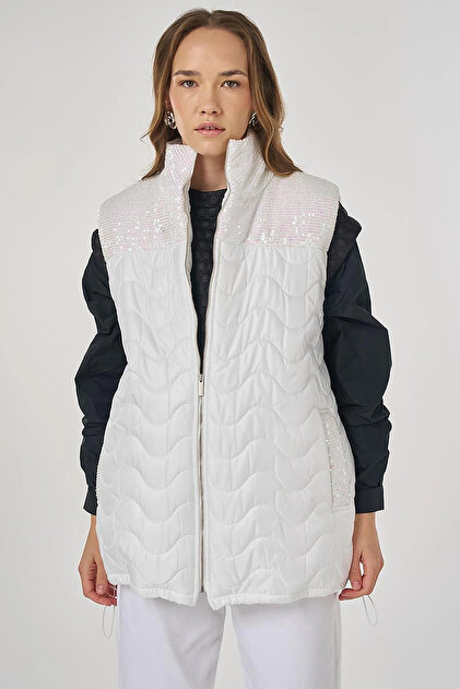 Sequin Detailed Inflatable Vest Off-White