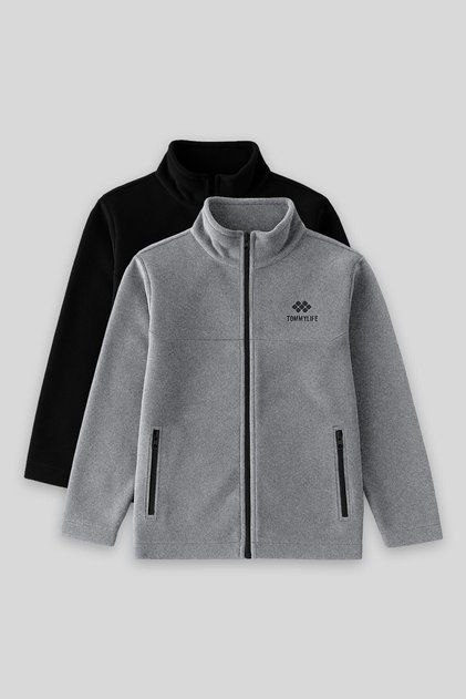 Standard Fit 2-Pack Black-Grey Melange Boys' Fleece Sweatshirt - 11223