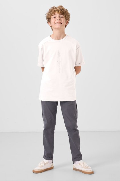 Gri Standart Fit Dokuma Hafif Esnek Chino Erkek Çocuk Pantolon - 11272