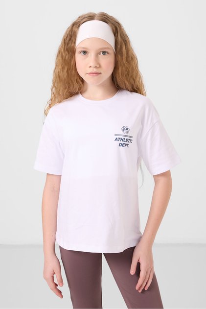 White Cotton O-Neck Comfortable Form Fit Printed Girls' T-Shirt - 75178