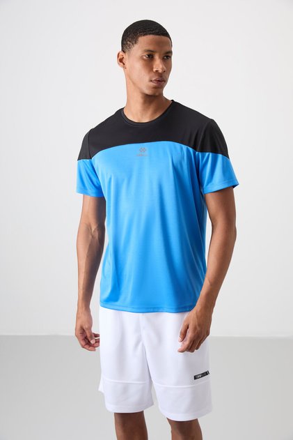 Cobalt Blue Breathable Textured Slim Flexible Standard Fit Men's Performance T-Shirt - 88386